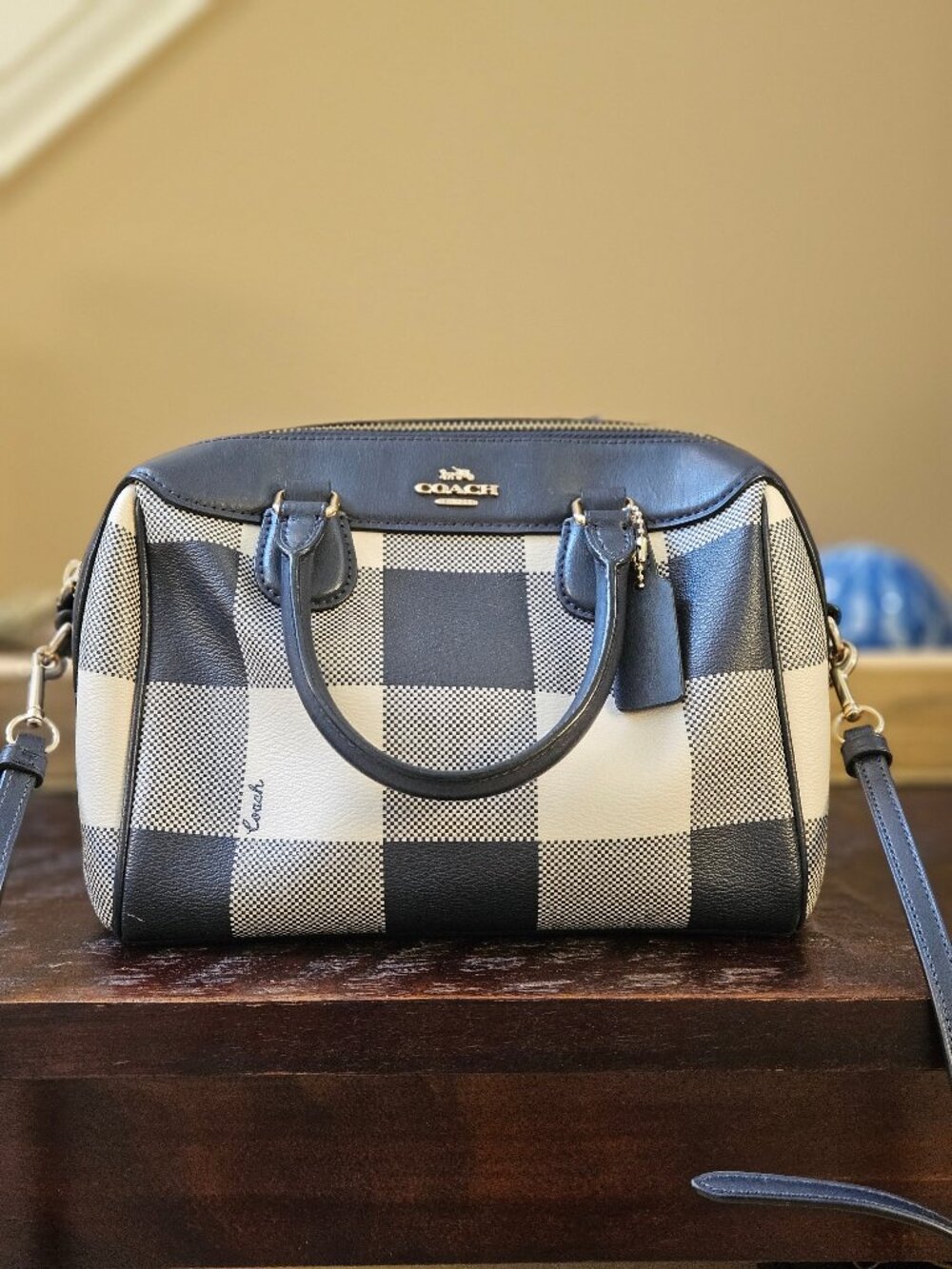 Women's Coach Mini-Bennett Satchel, Midnight Blue Plaid - Picture 2 of 16